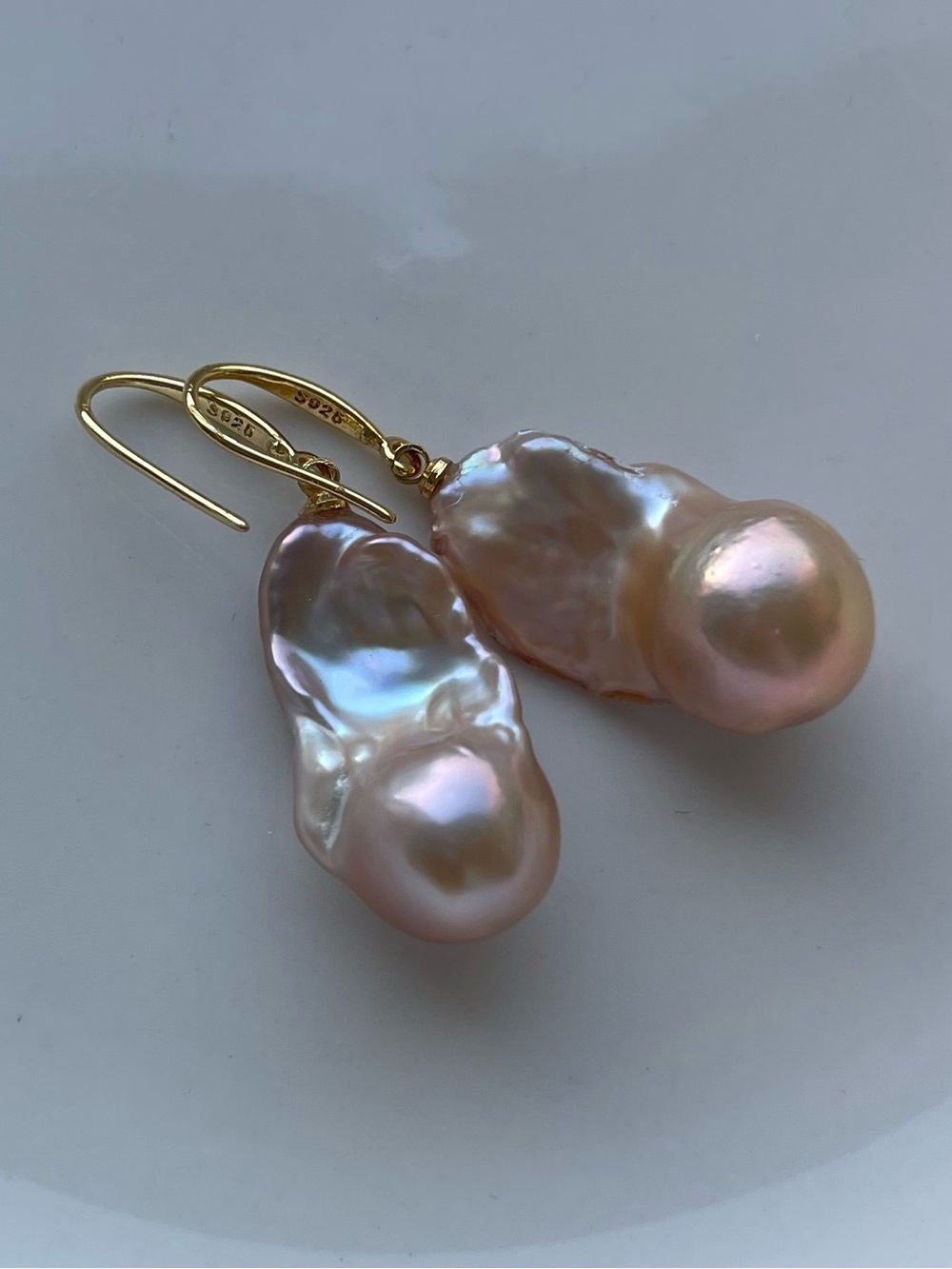 Baroque Pink Pearl Drop Earrings - Gold Hooks 49